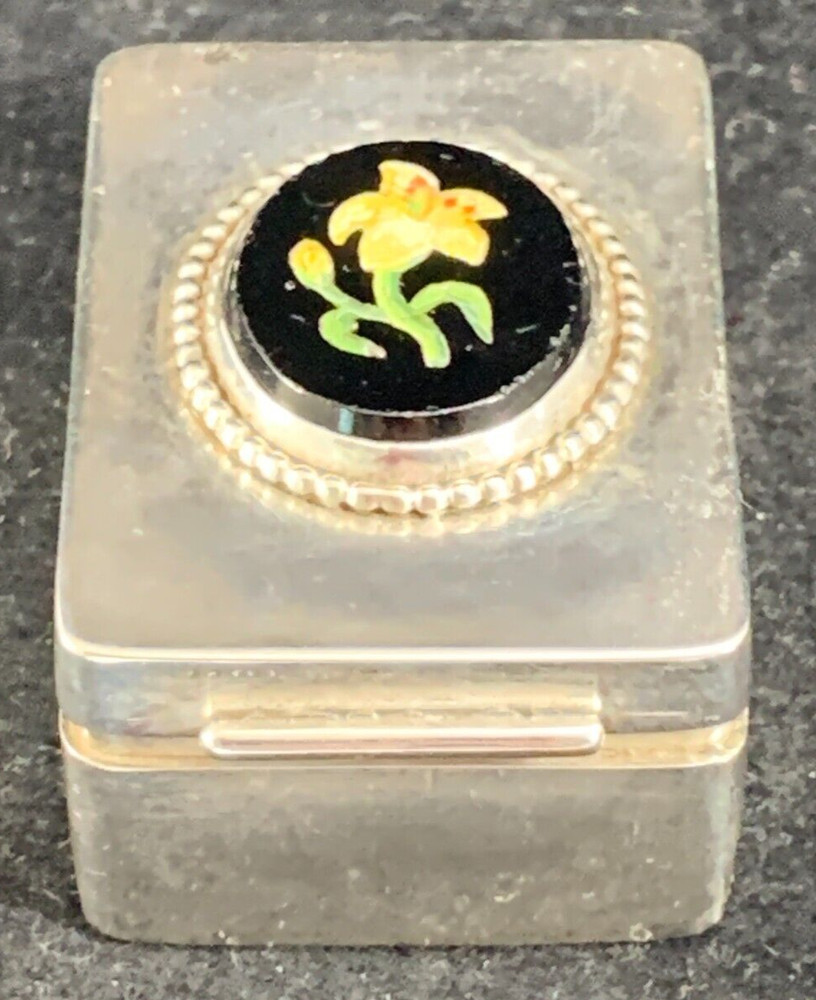 Vintage Sterling Silver & Pietra Dura 2" Rectangular Box - 70g