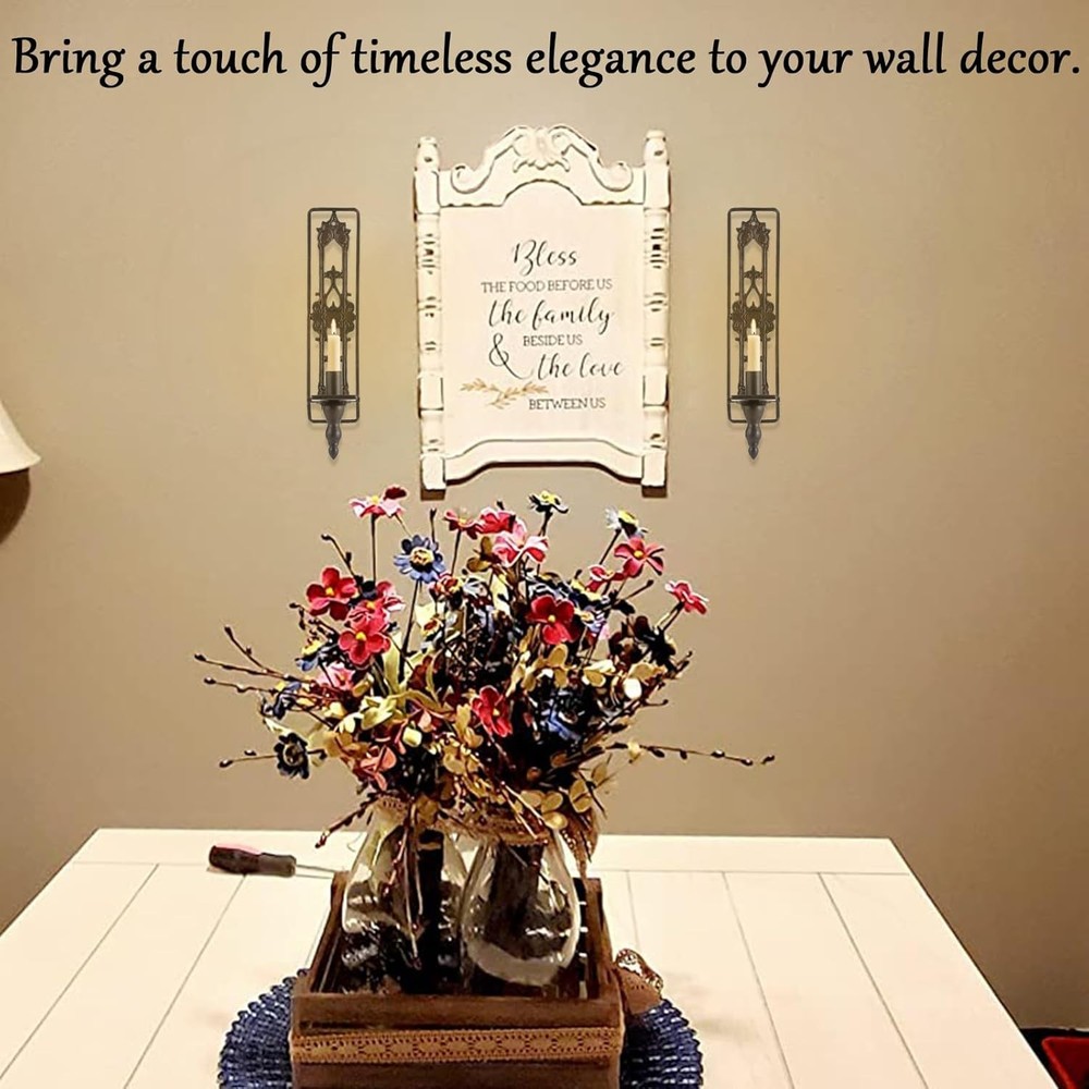 Wall Candle Sconces Set of Two, Cast Iron Wall Sconce Candle Holder, Rectangular