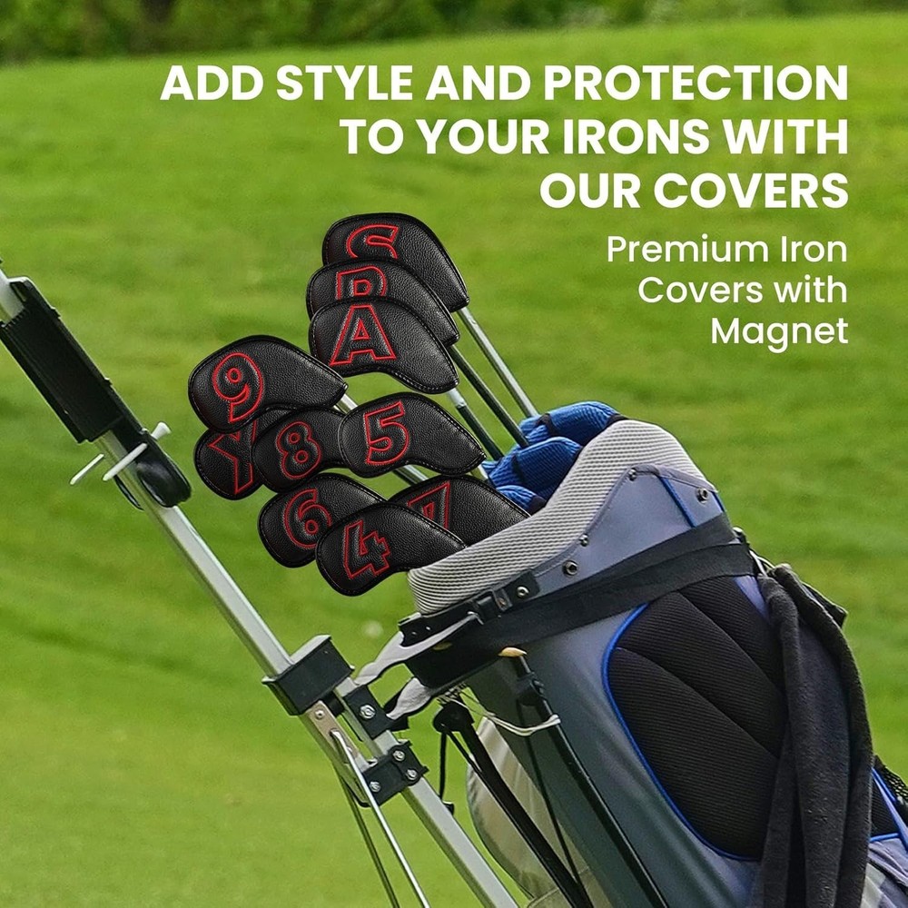 Golf Iron Covers Set Strong Magnetic Closure Value 10 Pack, Double Side Number S