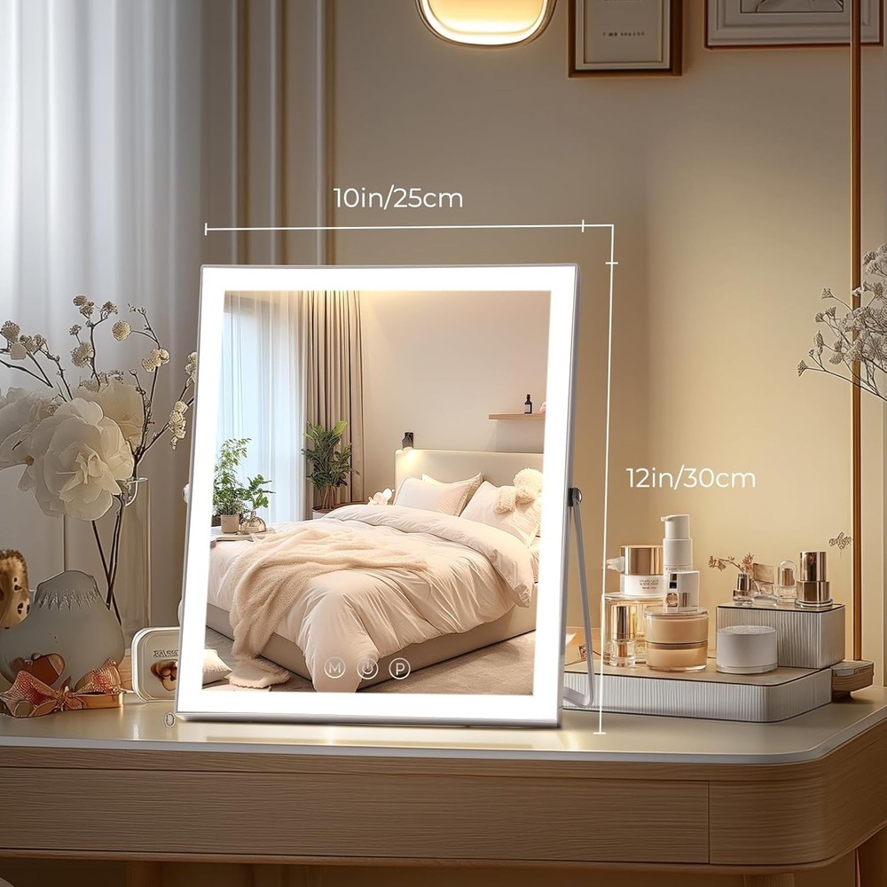 Vanity Mirror with Lights,10"x12" Lighted Makeup Mirror, 3 Colors Dimmable
