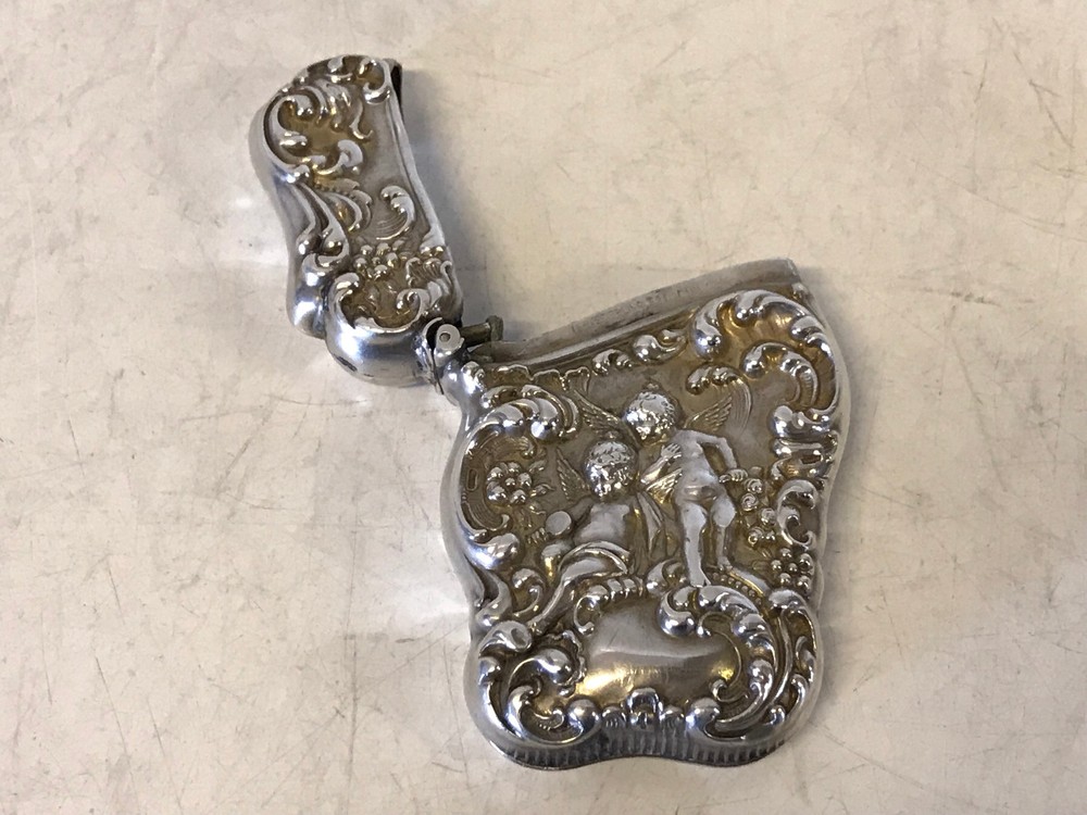Antique Unger Brothers Sterling Silver Match Safe Repousse Cherubs Putti Dec.
