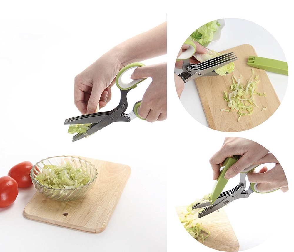 5 Blade Herb Salad Scissors Cooking Kitchen Shears Easy Cutting Chop Tool Gift