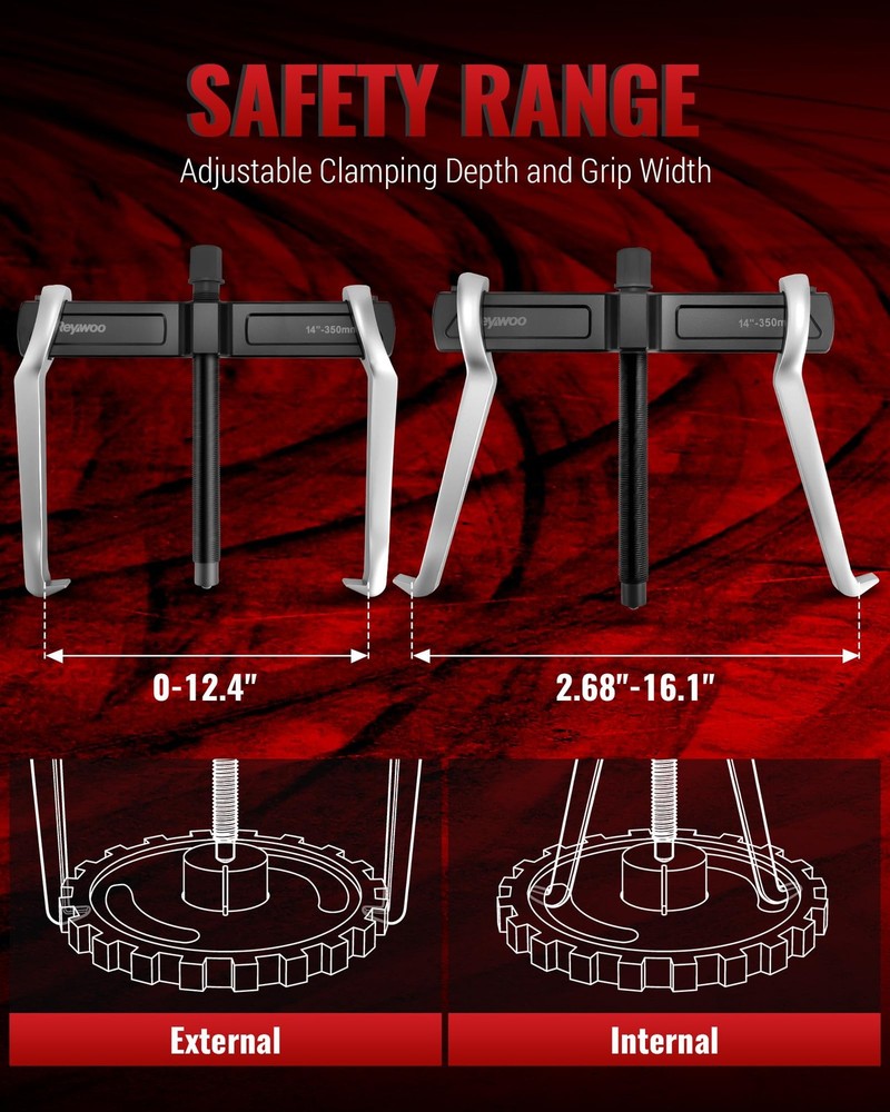 Reversible Gear Puller 2-Jaw for External 12.4" Internal 16.1"