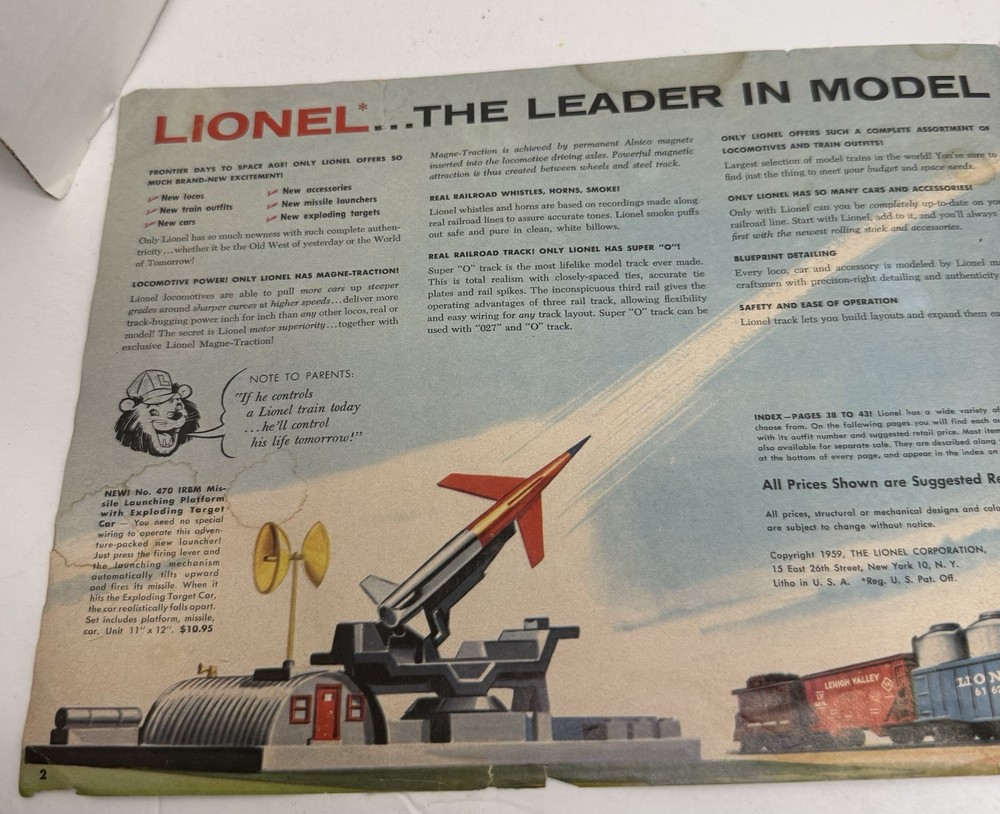1959 ORIGINAL LIONEL MODEL RAILROAD TRAIN CATALOG