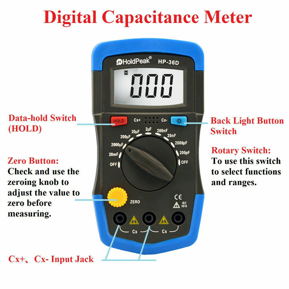 Digital Multimeter Capacitor Tester Measure Tool Capacitance 200pF-20mF Meter