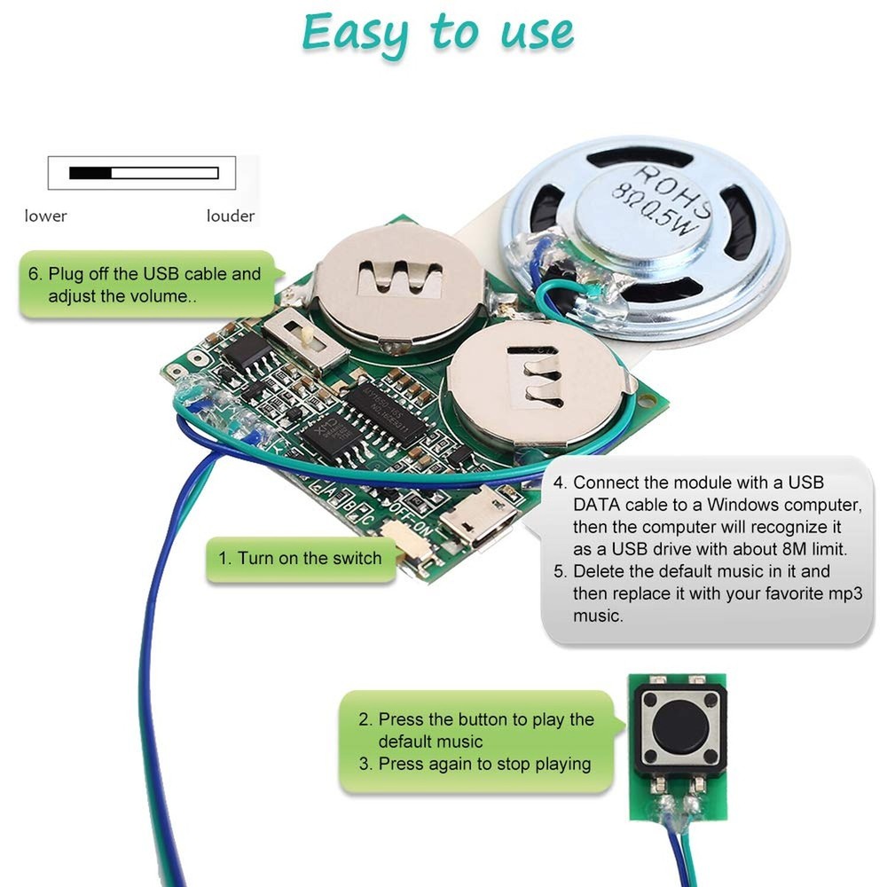 Recordable Sound Module, Icstation 8M USB Programmable Sound Chip with Speake...