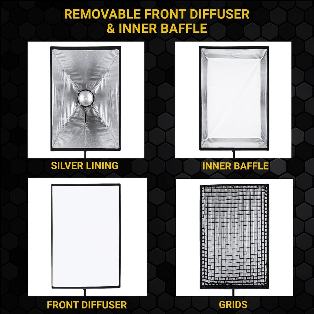 Glow EZ Lock 24x36" Quick Strip Rectangular Bowens Mount Softbox Lighting Kit wi