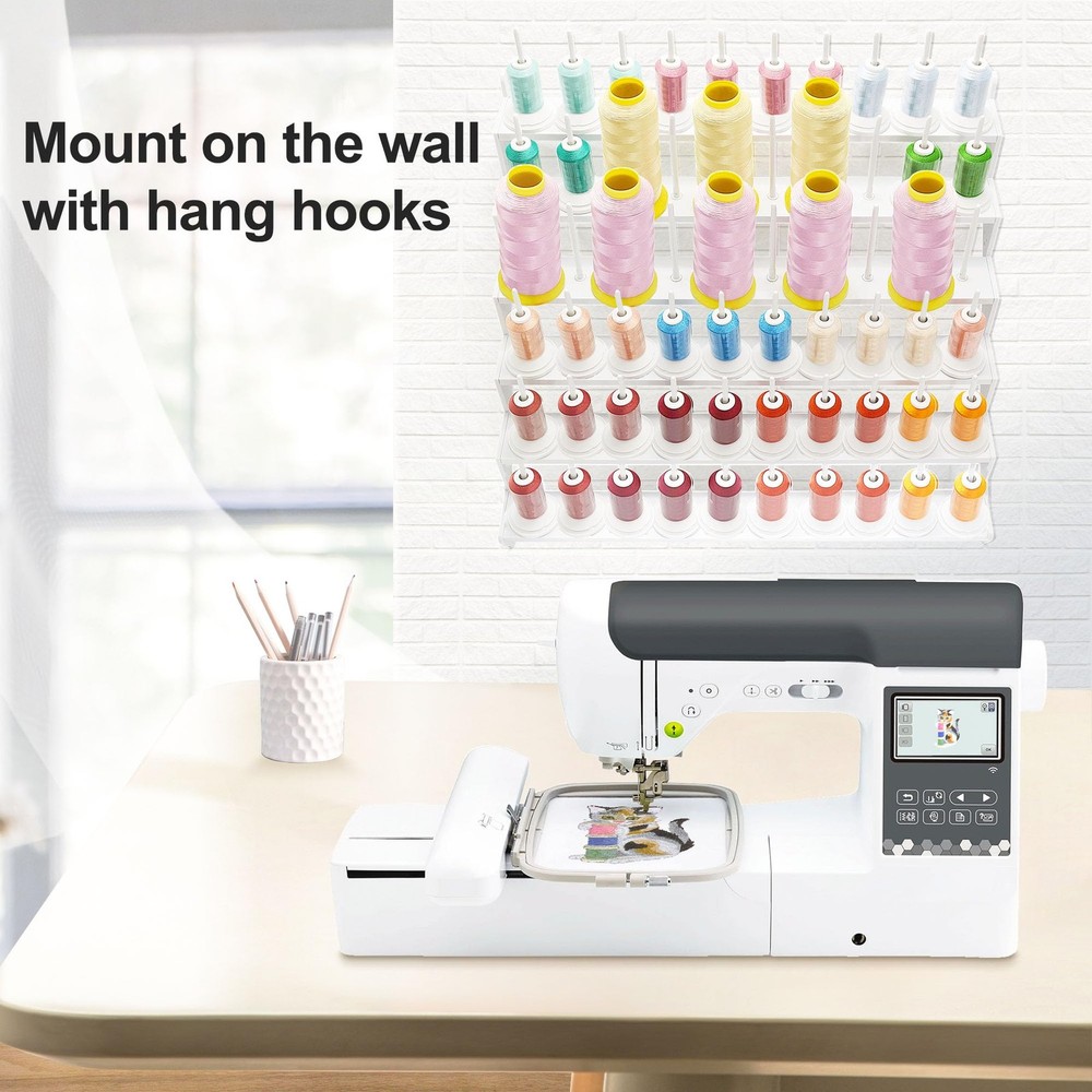 60 Spool Thread Rack Stand Long Pegs White Plastic Holder Organizer STS60D