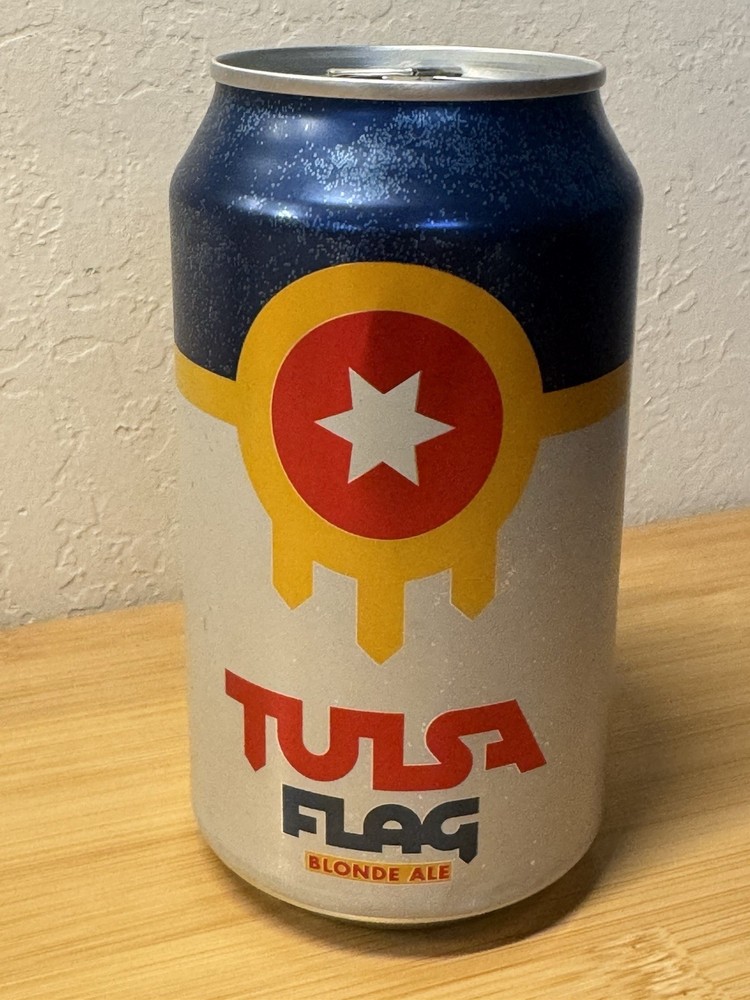 Tulsa Flag Blond Ale - Dead Armadillo - Empty Beer Can Top Opened
