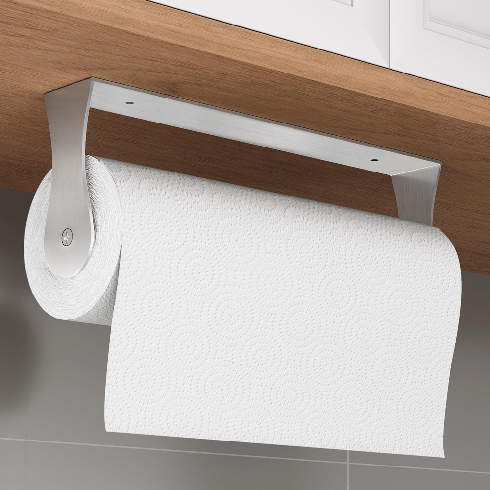 Paper Towel Holder Under Cabinet, Wall Mount for Silver