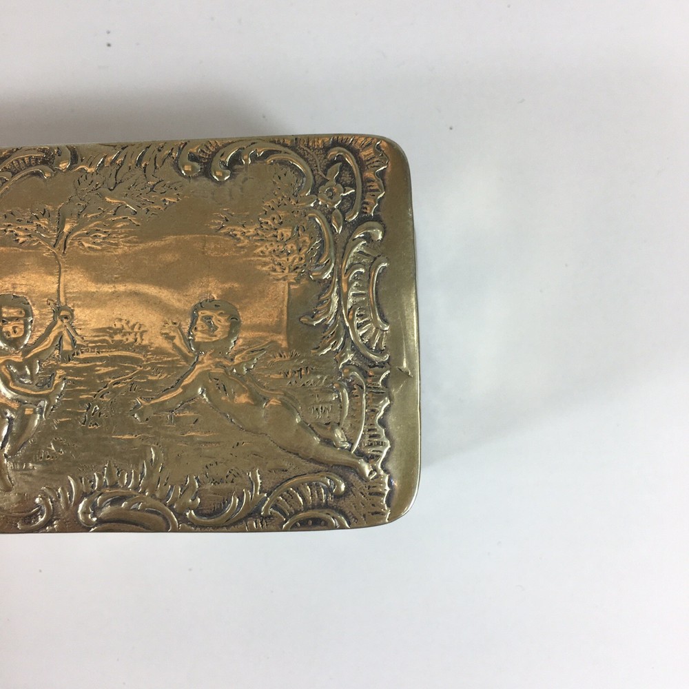 Antique German Hanau Pseudo Embossed Cherubs Playing Solid Silver Box 12cm Wide