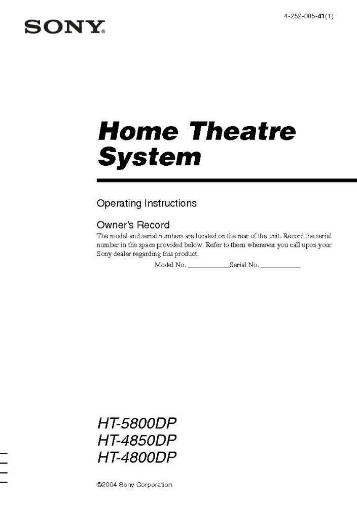 Sony HT-5800DP HT-4850DP HT-4800DP Home Theater System Owners Manual