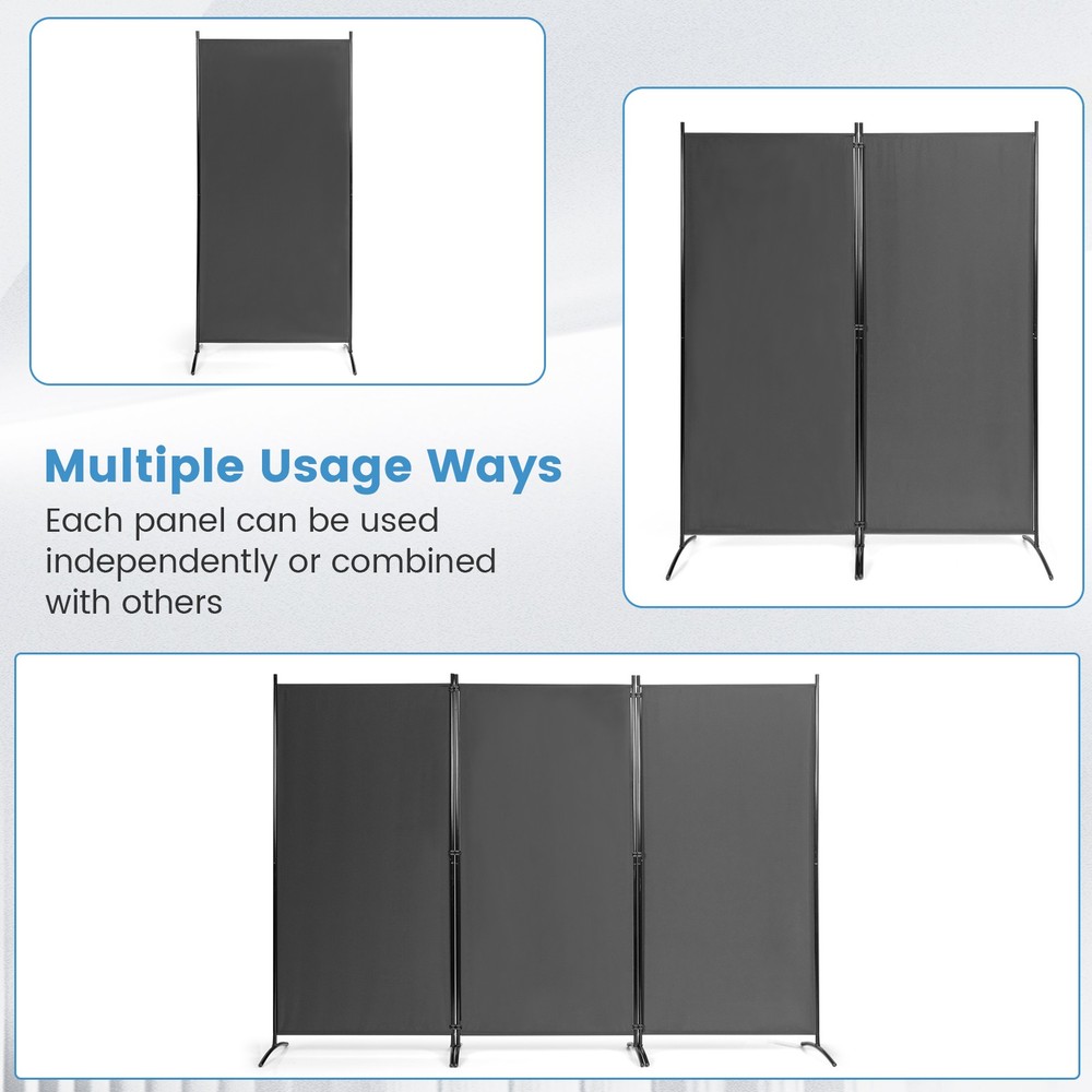 3-Panel Room Divider Folding Privacy Partition Screen for Office Room Grey