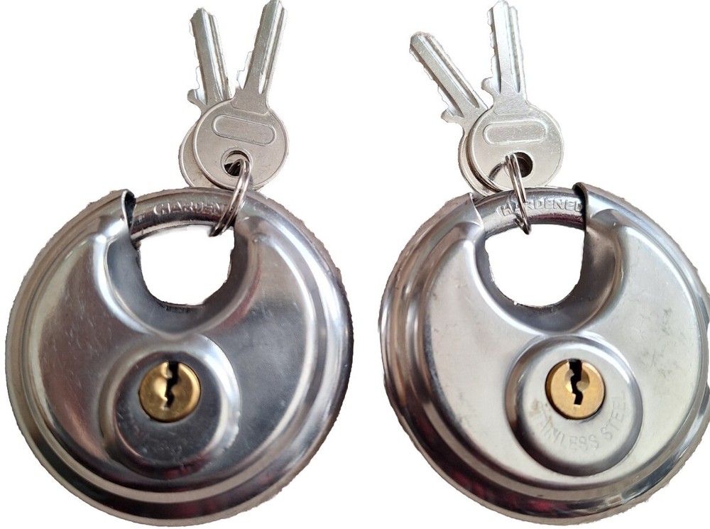 2 Round Storage/Multiuse Padlock StainlessSteel Disc Keyed Lock Waterproof 2.75"