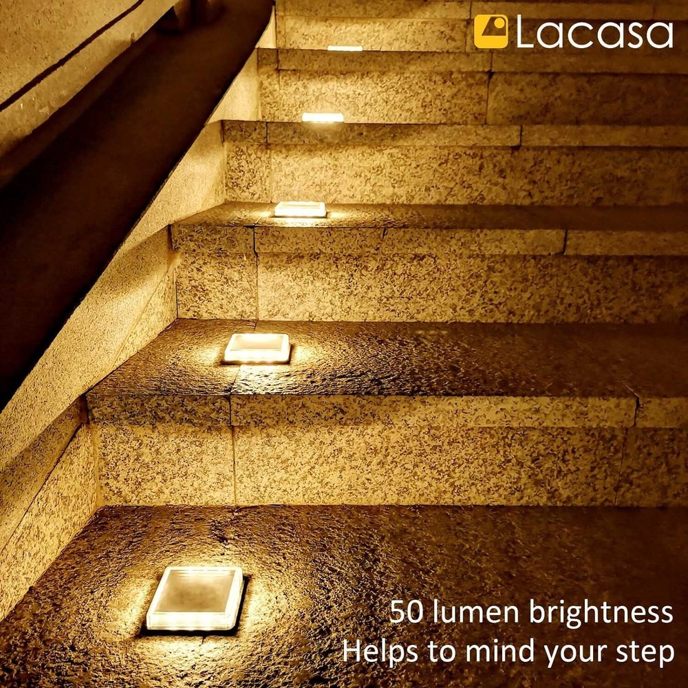 Solar Step Lights, 4-Pack 50LM 3000K Warm White LED Deck Square,