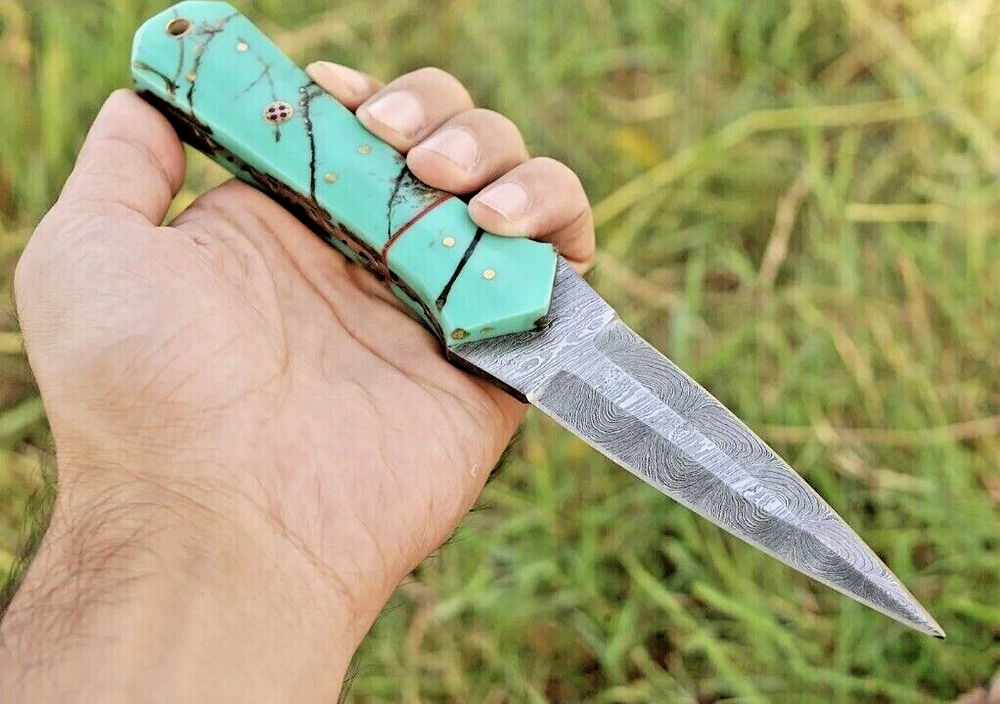 Handmade Damascus double edge fixed dagger blade combat boot knife hunter EDC