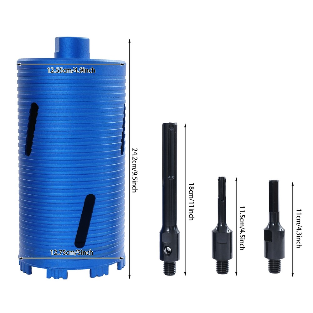 5/8" Thread Drill Bit, Core Drill Bit + 3 Adapters (Drilling Depth:7.87-8.07in)