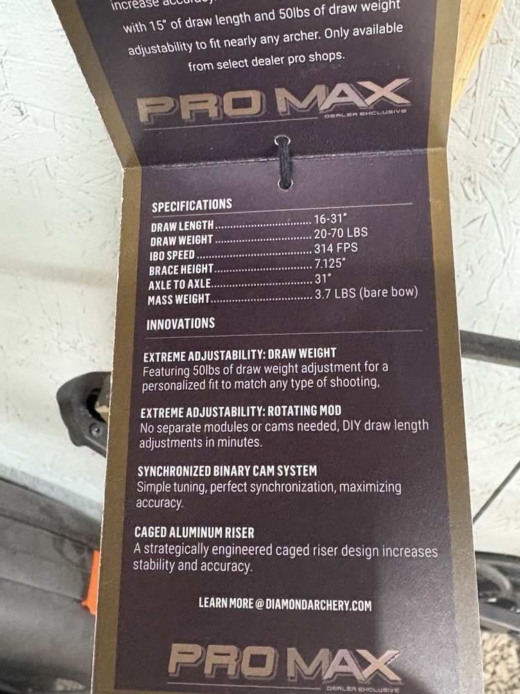 DIAMOND PRO MAX BOW/BOTTOMLANDS/RH W/WO PACKAGE