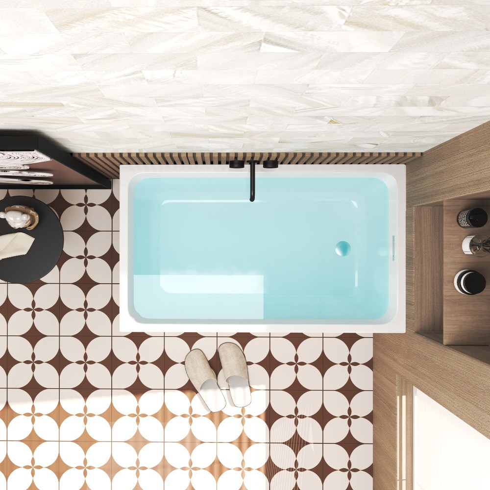 White Rectangular 47x28-inch Acrylic Soaking Tub, Chrome Drain, Easy Clean