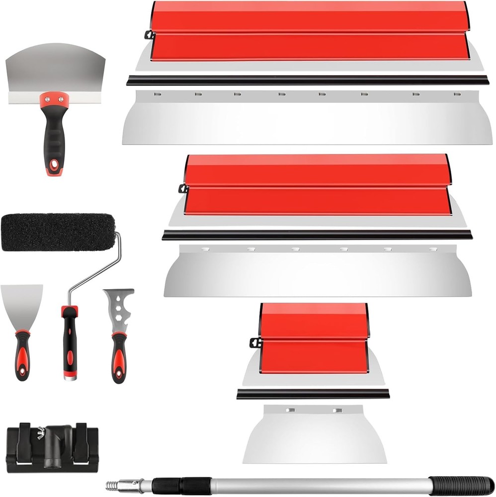 Complete Drywall Skimming Tools 3 Metal Blades, ABS Handle, Ext. Pole