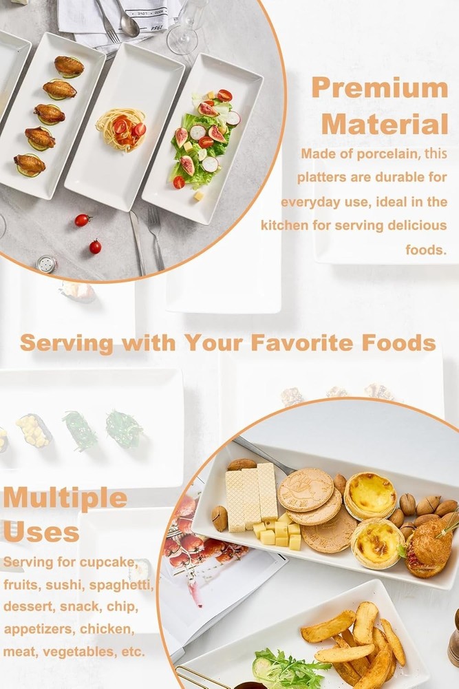 Versatile 14-Inch Rectangular Serving Trays - Perfect for Appetizers & Desserts
