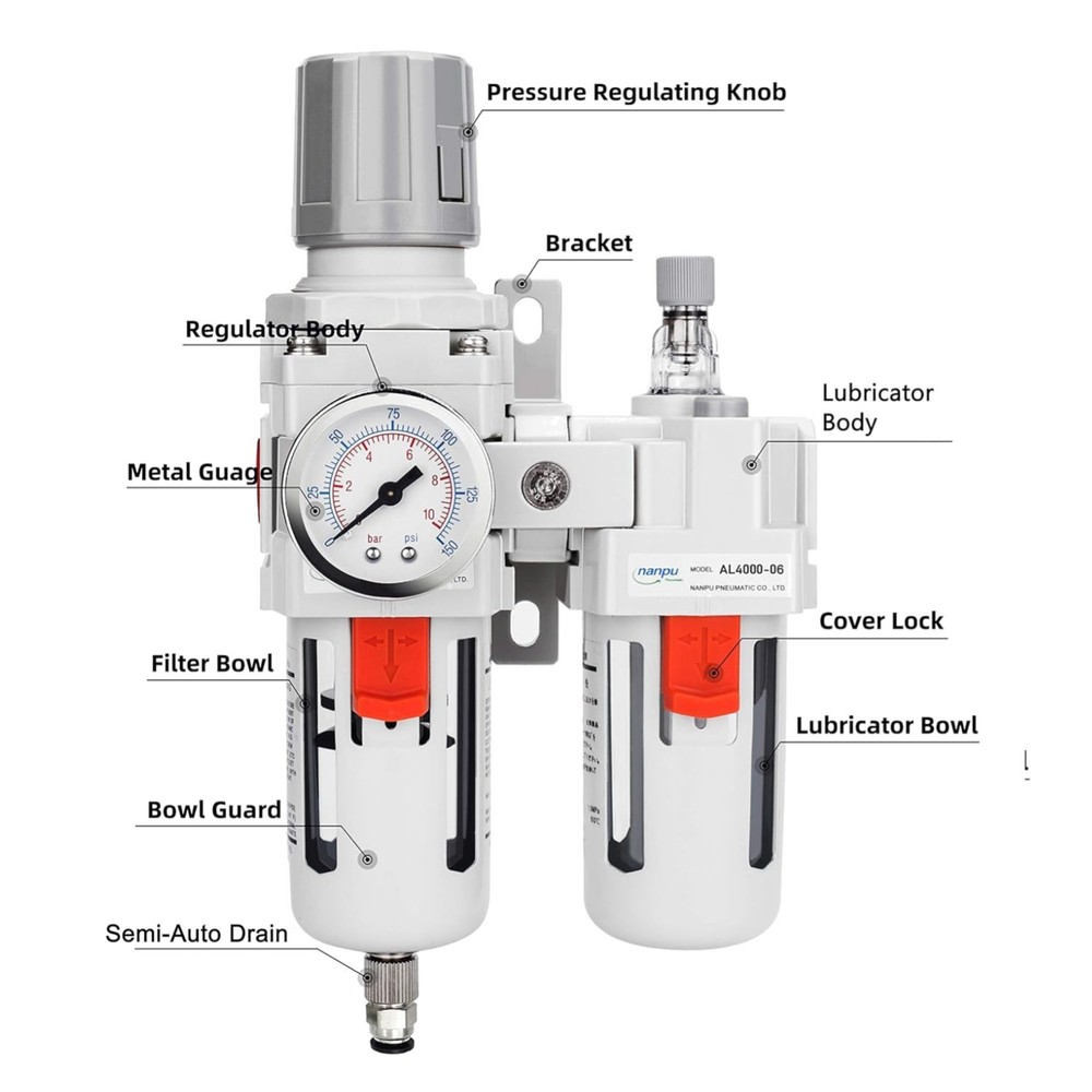Compressed Air Filter Regulator Lubricator 3/4" NPT