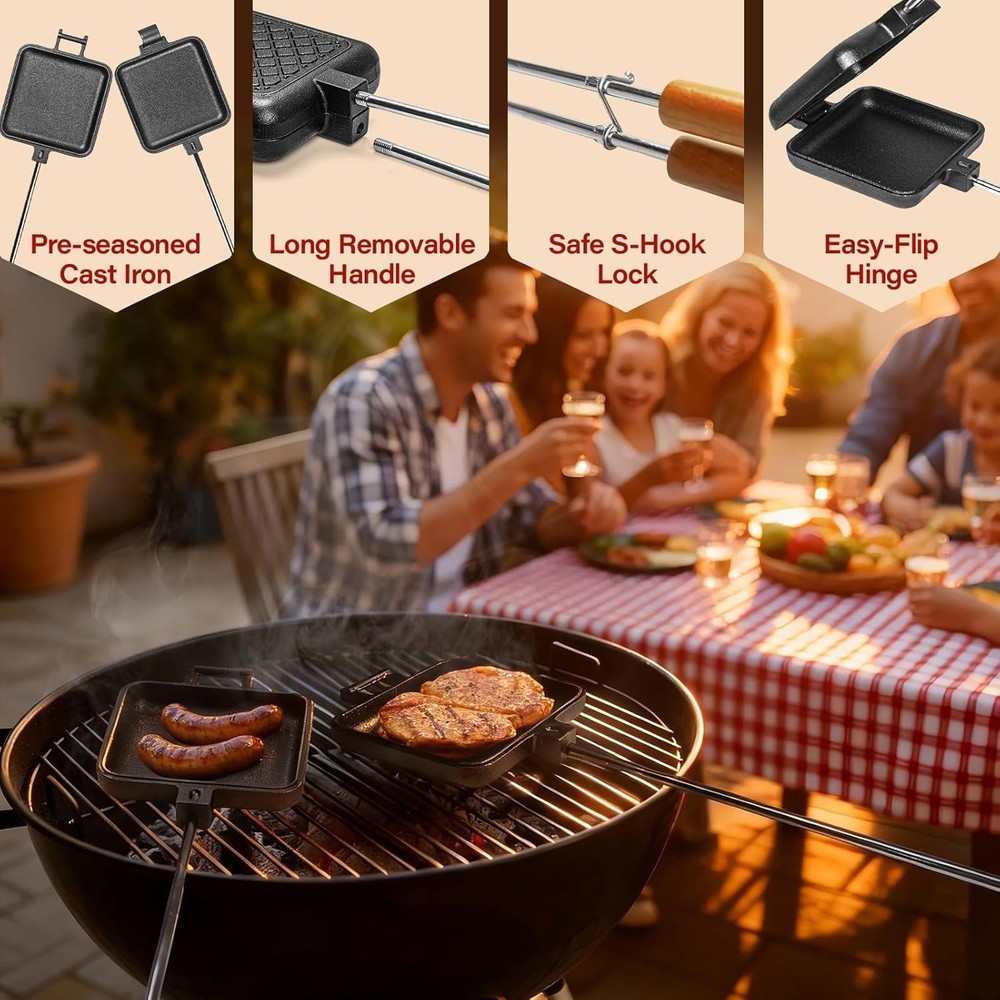 Mountain Pie Maker Cast Iron – Campfire Pie Iron, Hobo Pie Maker for Camping,.