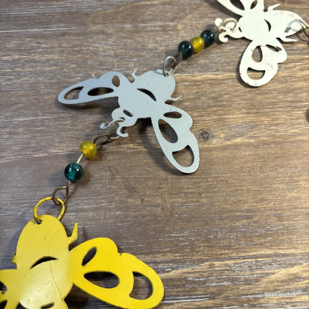 Metal Painted Bee Wind Chime With Beads 26 1/2” Long