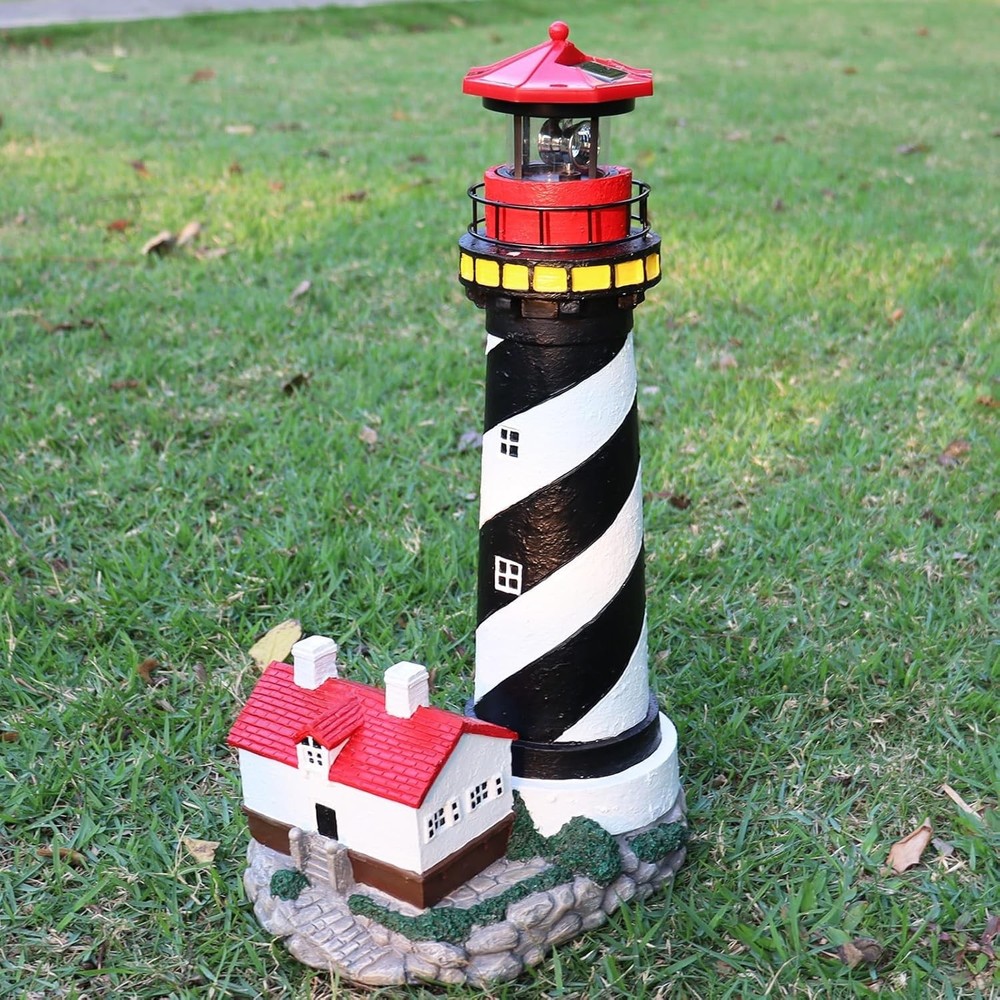 18" Solar Lighthouse with Rotating Beacon,Big Solar Powered Lighthouse