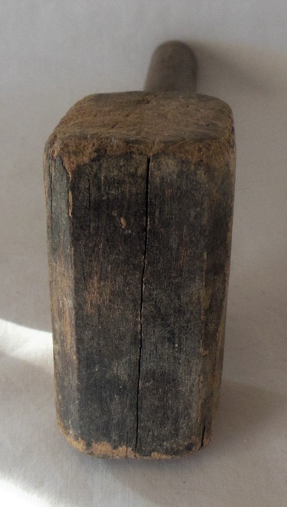 Primitive Vintage Small Rectangular Wood Mallet 8¾ Inches