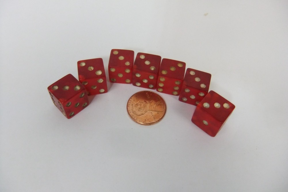 Red Translucent Bakelite Dice with Cheater Dice 1/2”