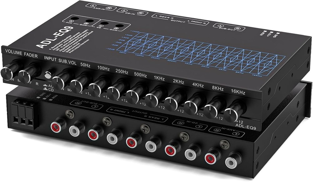 9-Band Car Equalizer with CD/AUX Input & Adjustable Subwoofer Control