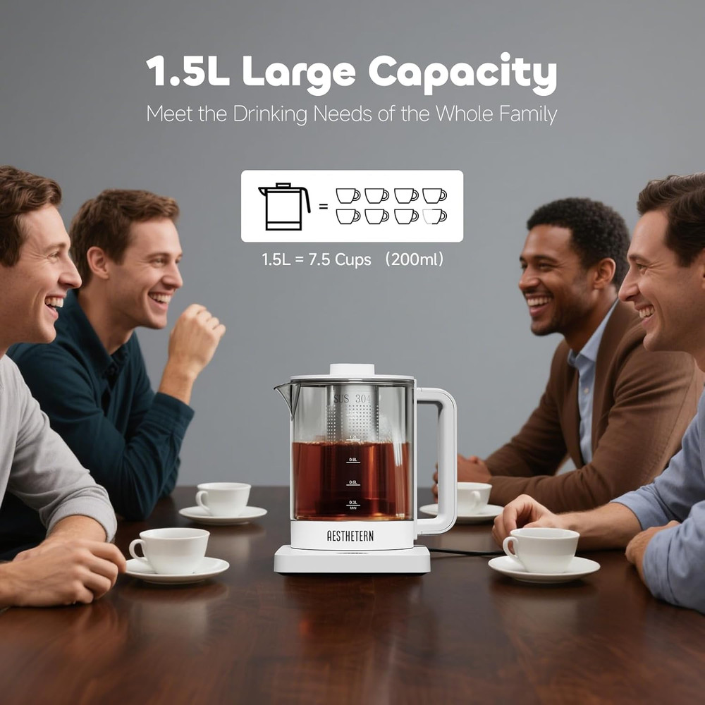 Electric Tea Kettle with Infuser, 1.5L Glass Water Boiler with Temperature Contr