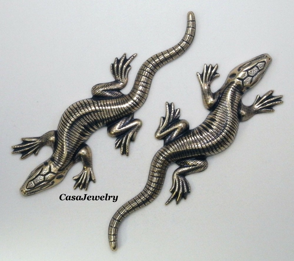 #4183 LARGE ANTIQUED GOLD LIZARD COMPONENT - 2 Pc Lot
