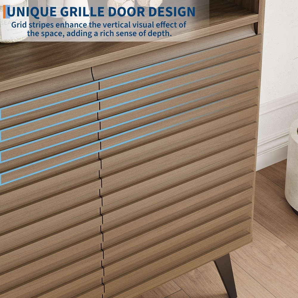 Fluted Storage Cabinet ,Sideboard Buffet Cabinet with Storage Adjustable Shelves