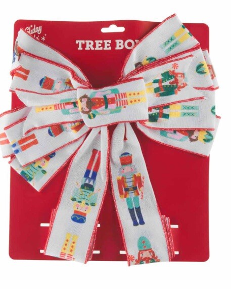 Holiday Style Nutcracker Large Wired Christmas Tree Topper Bow New
