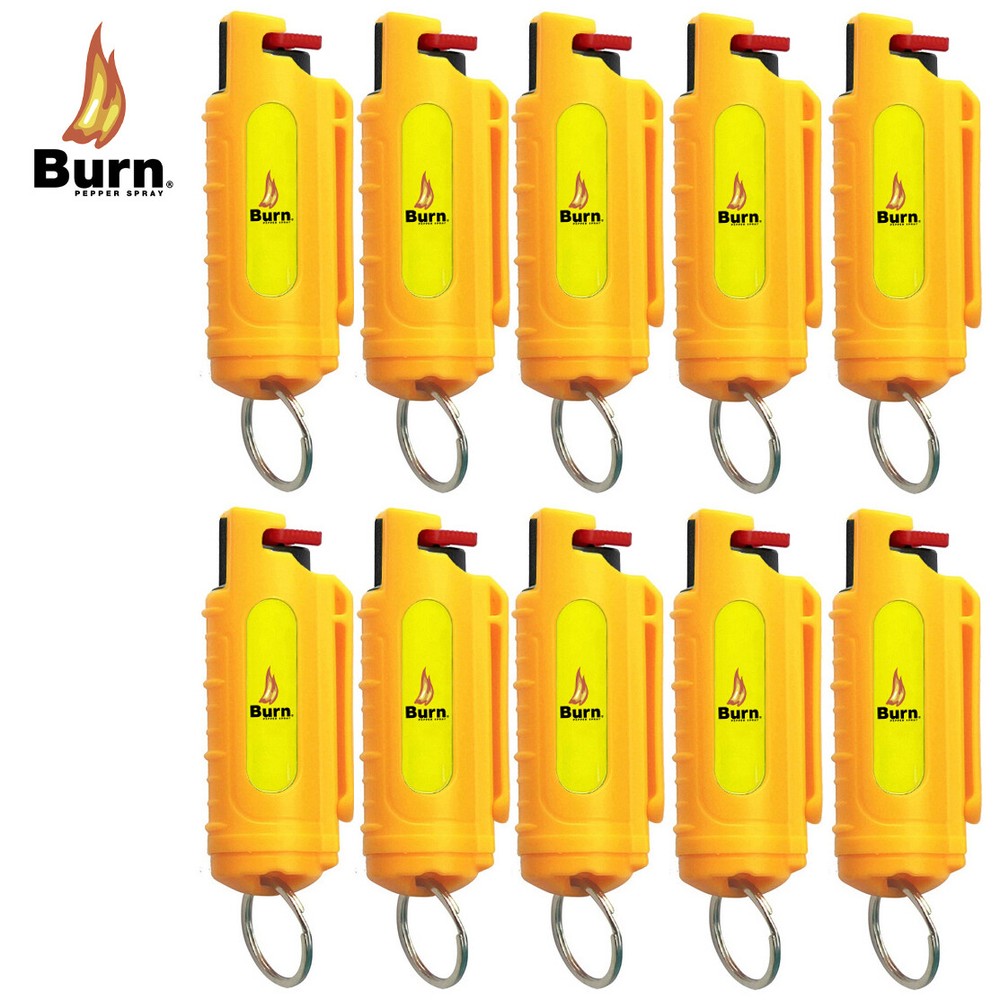 10 BURN Pepper Spray 1/2oz Keychain Self Defense Yellow Security Molded
