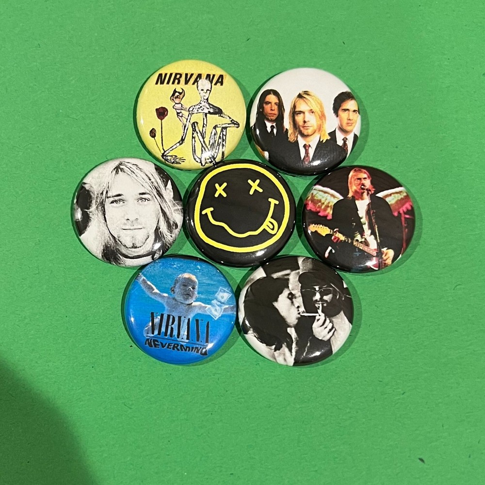 Nirvana 1" Button Pin Set (7 pins) Kurt Cobain Dave Grohl Foo Fighters Grunge