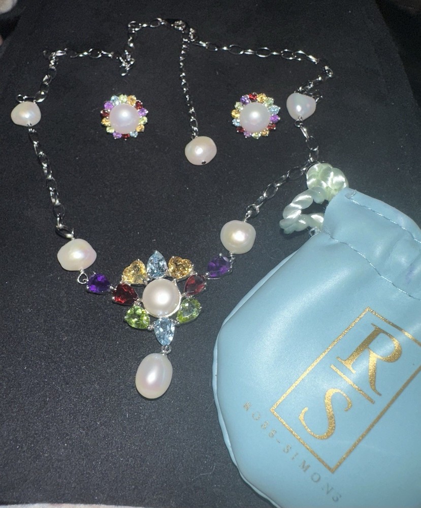 Ross Simons Multicolor Gemstone & Pearl 925 Silver Beaded Set