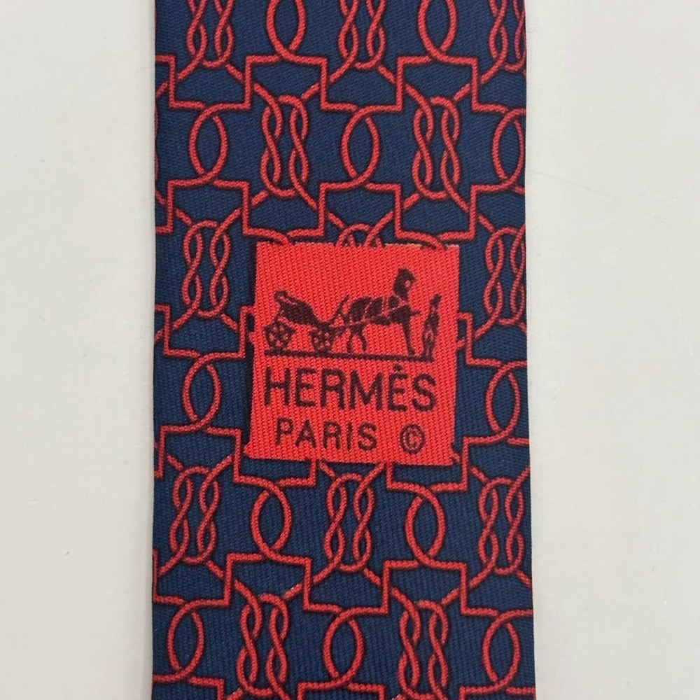 HERMES Tie Navy Red Rope Pattern 7670 TA