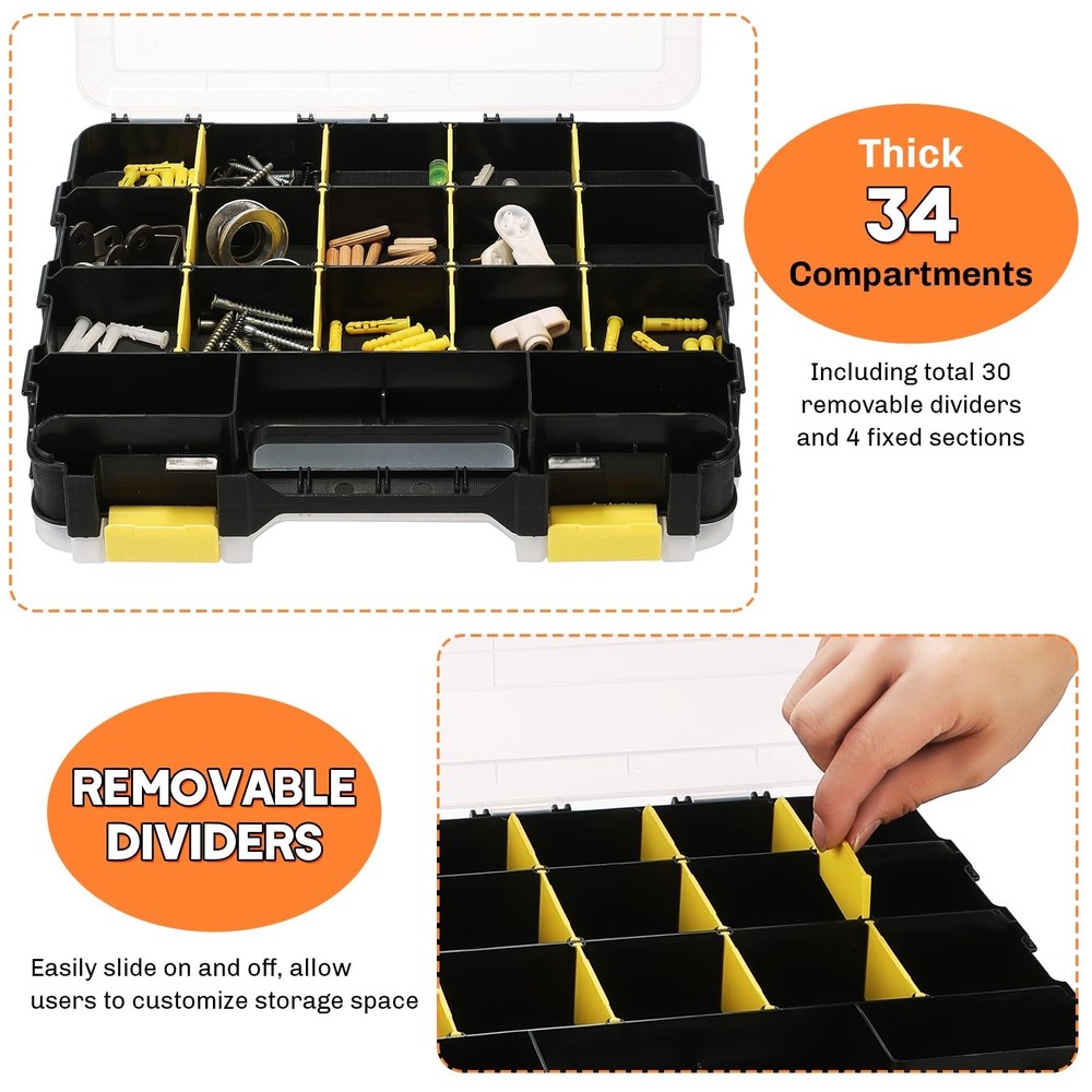 Small Parts Organizer | Storage Case Tools Box 34-Compartments Double Side Or...