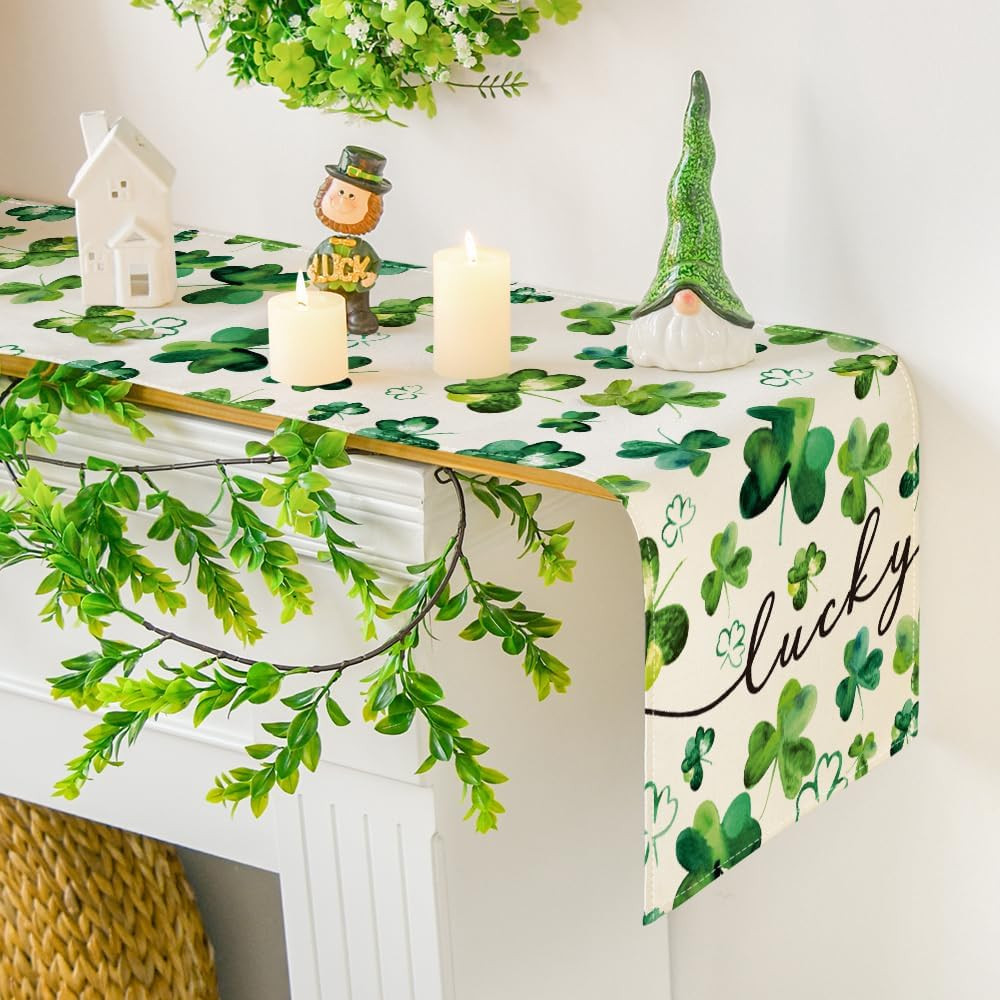 Shamrock Lucky St. Patrick'S Day Table Runner, Spring Holiday Kitchen Dining Tab
