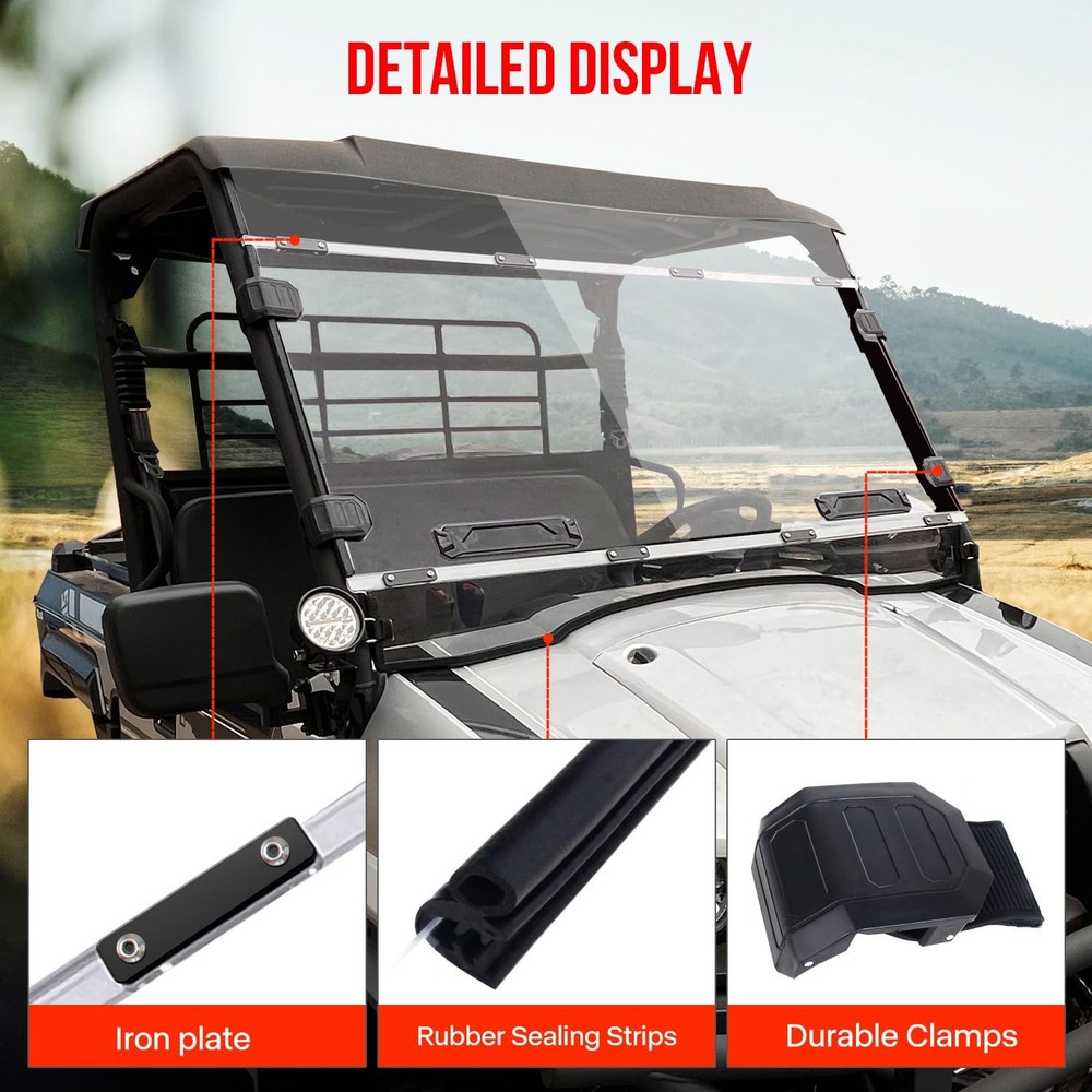 Front Windshield for Mule Pro-MX Hard Coated Vented Full Windshield Clear