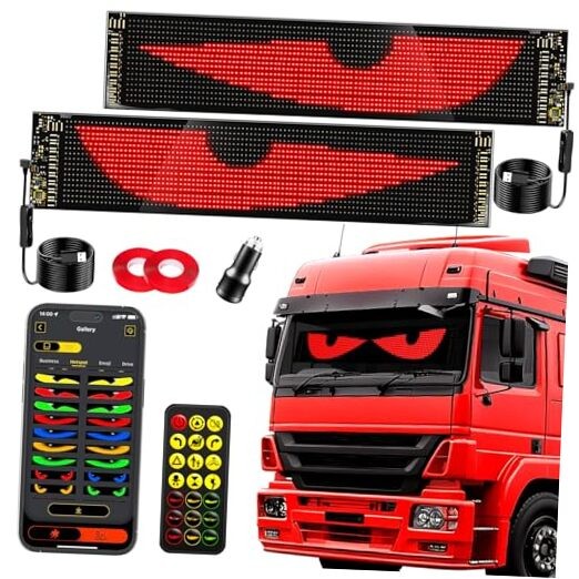 LED Sign for Car 2PCS - 23''x5''  Devil's Eyes Light for Windshield, 5V USB