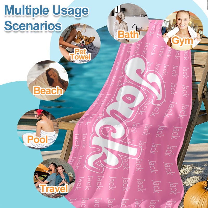 Personalized Custom Name Extra Large Beach Towel Oversize Soft Microfiber Towels