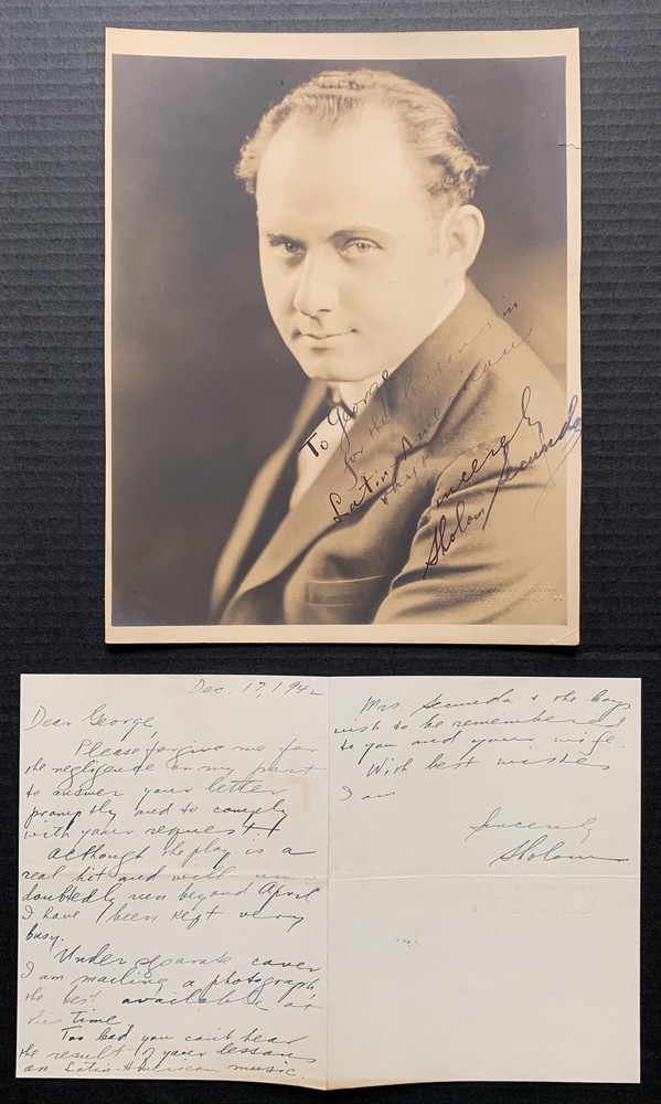 Sholom SECUNDA: Autograph Letter and Signed Photograph