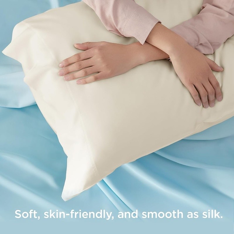 Bamboo Rayon Pillowcase Set Cool Breathable Silk Soft Easy Care Envelope Closure