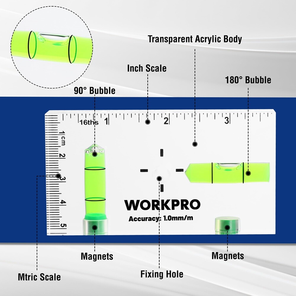 WORKPRO Small Level 3-3/4-inch Mini Level Tool Magnetic Level 2 Bubbles 90°/180°