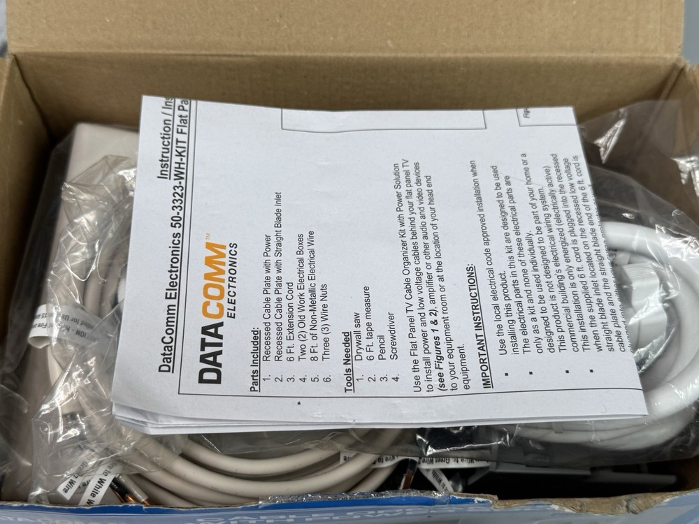 DataComm Cable Organizer Kit With Power Solution (50-3323-WH-KIT) New