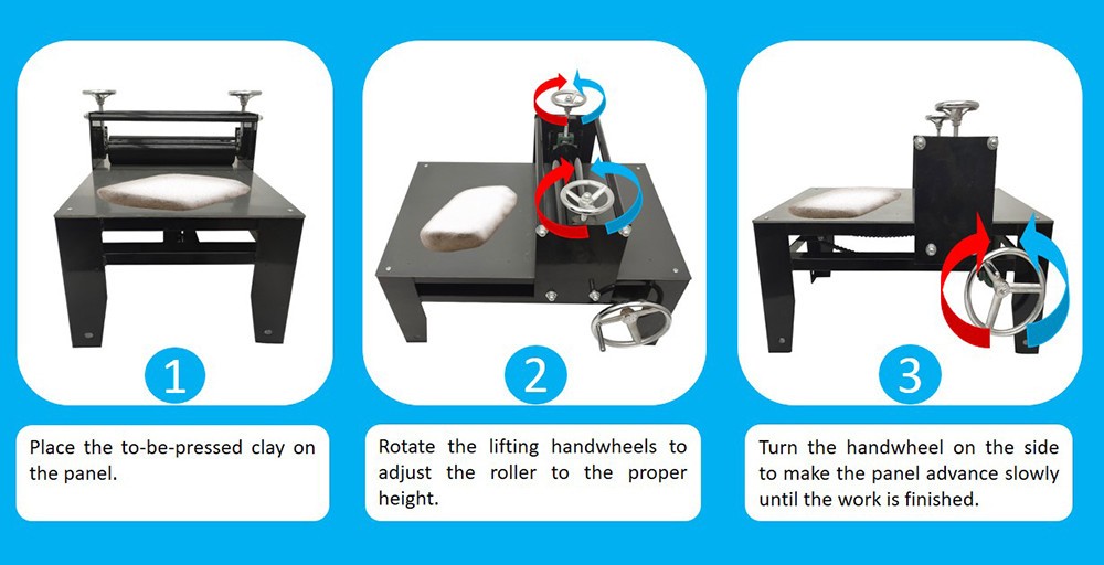 Manual Slab Rollers Portable Ceramic Clay Plate Machine w Iron Frame Chain Drive